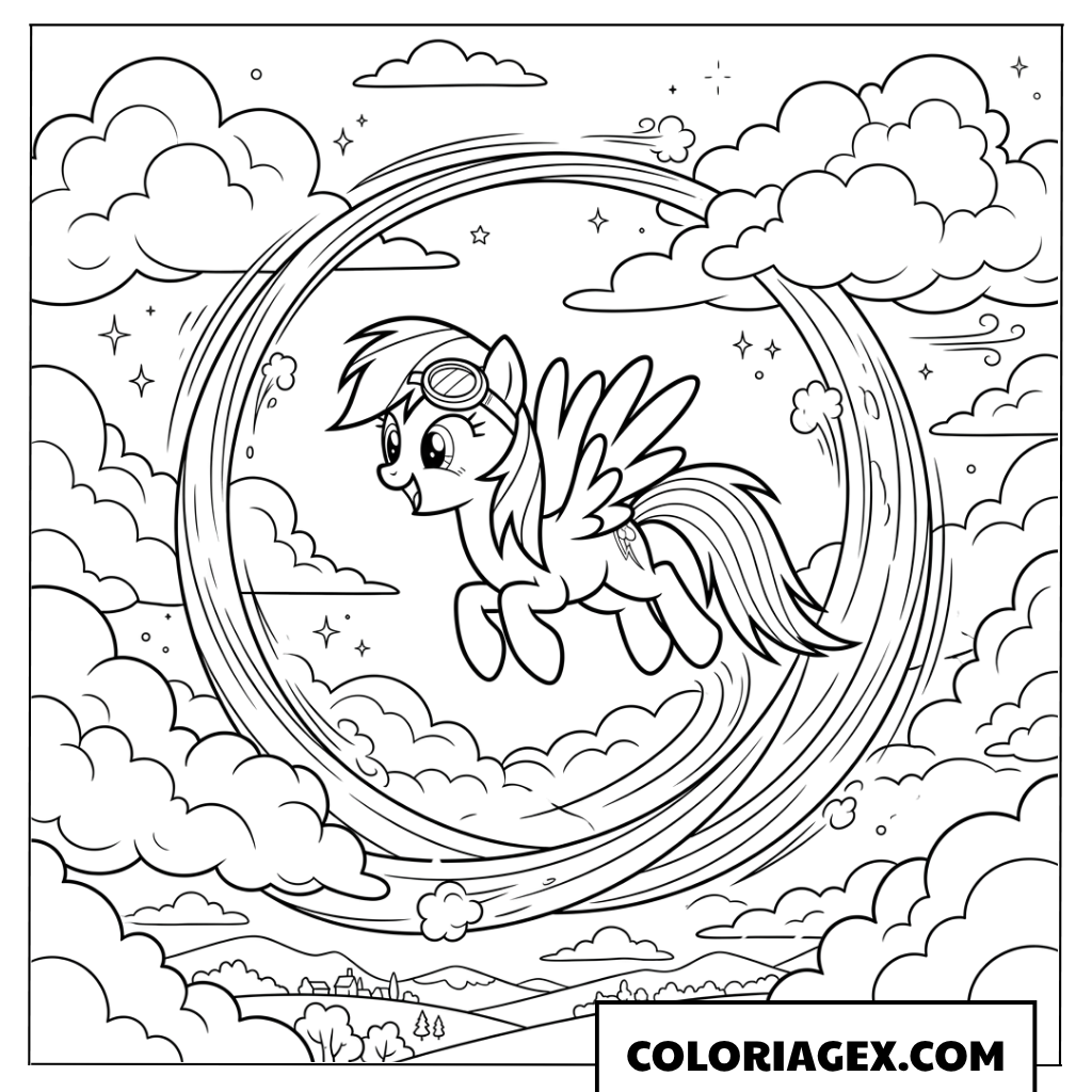 Coloriage Rainbow Dash dans un tourbillon