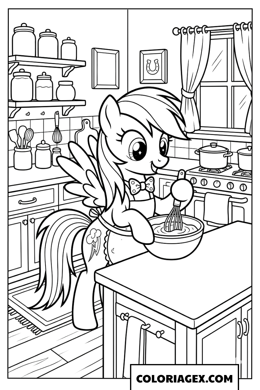 Coloriage Rainbow Dash en cuisine