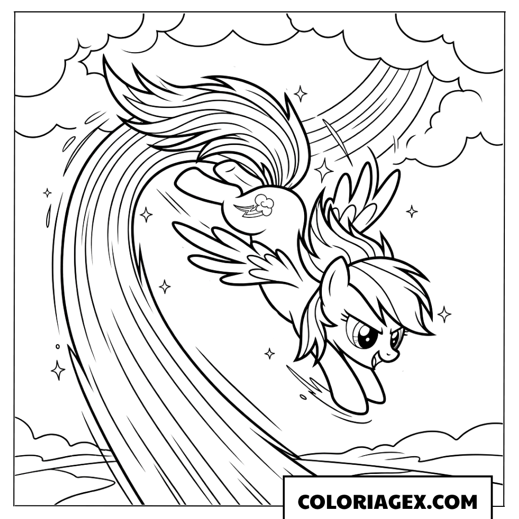 Coloriage Rainbow Dash en plein vol
