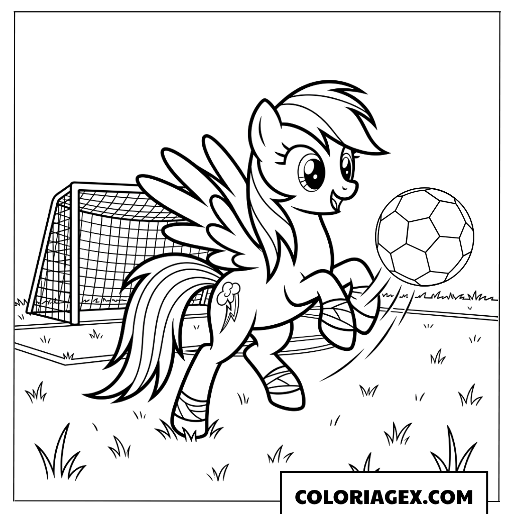 Coloriage Rainbow Dash joue au football