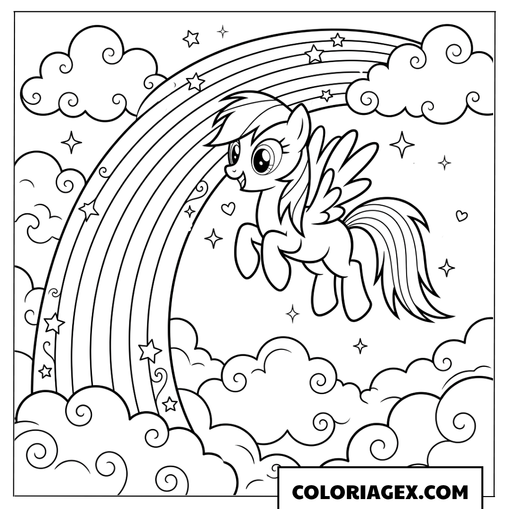 Coloriage Rainbow Dash sur les nuages