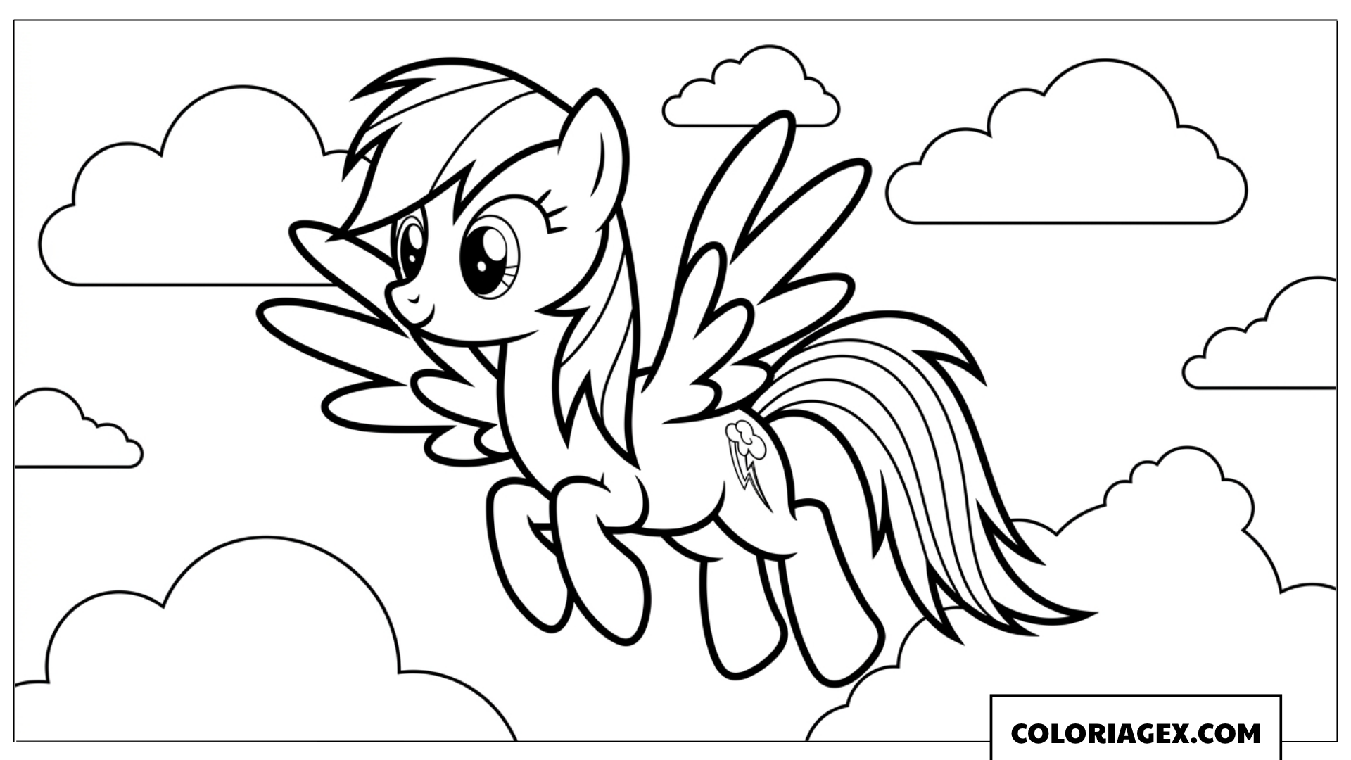 Coloriage Rainbow Dash vole parmi les nuages