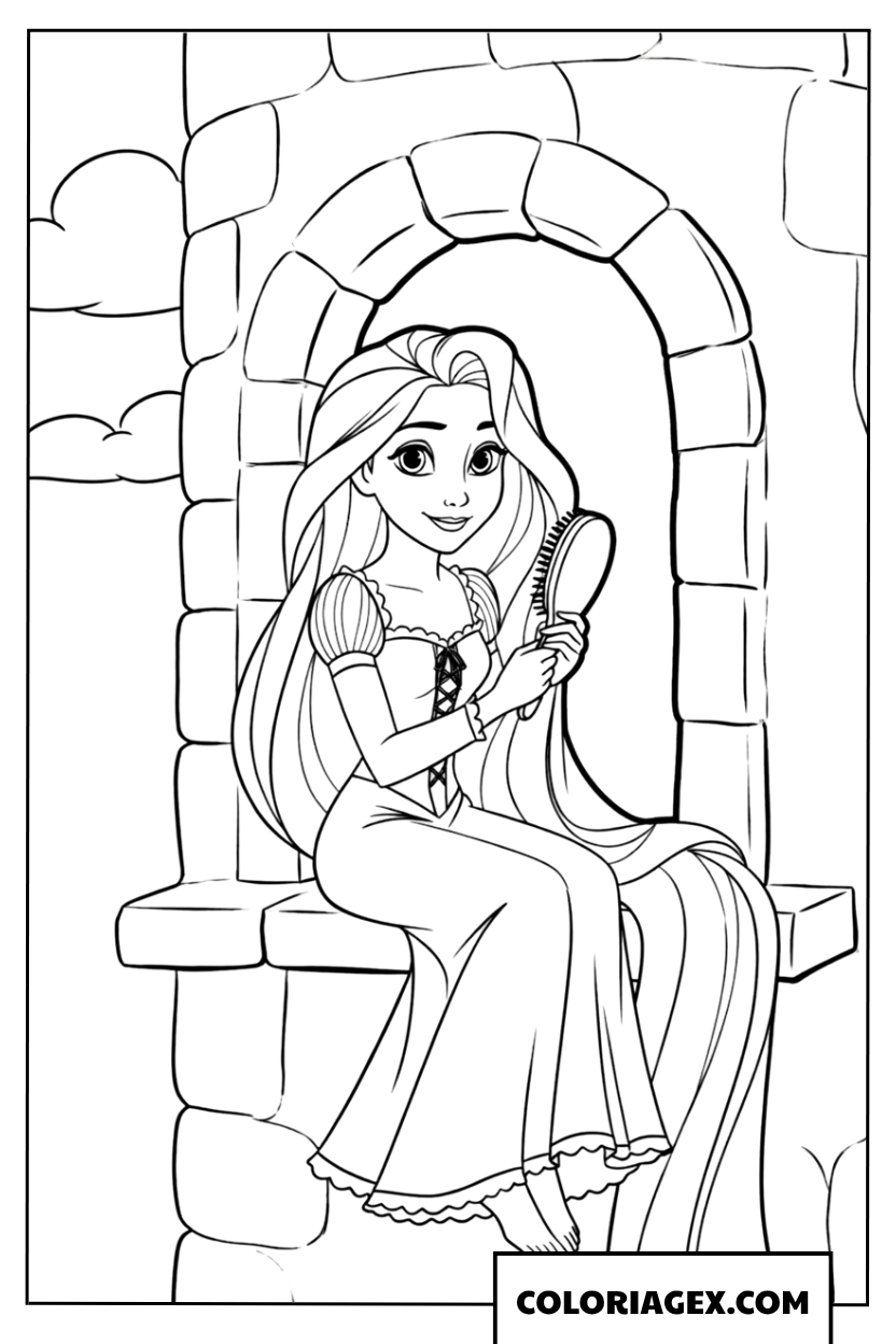 Coloriage Raiponce à la fenêtre