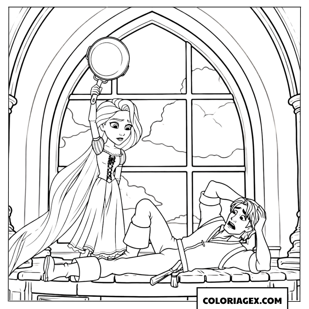 Coloriage Raiponce espiègle avec Flynn Rider