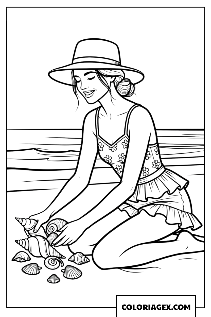Coloriage Ramassage de coquillages