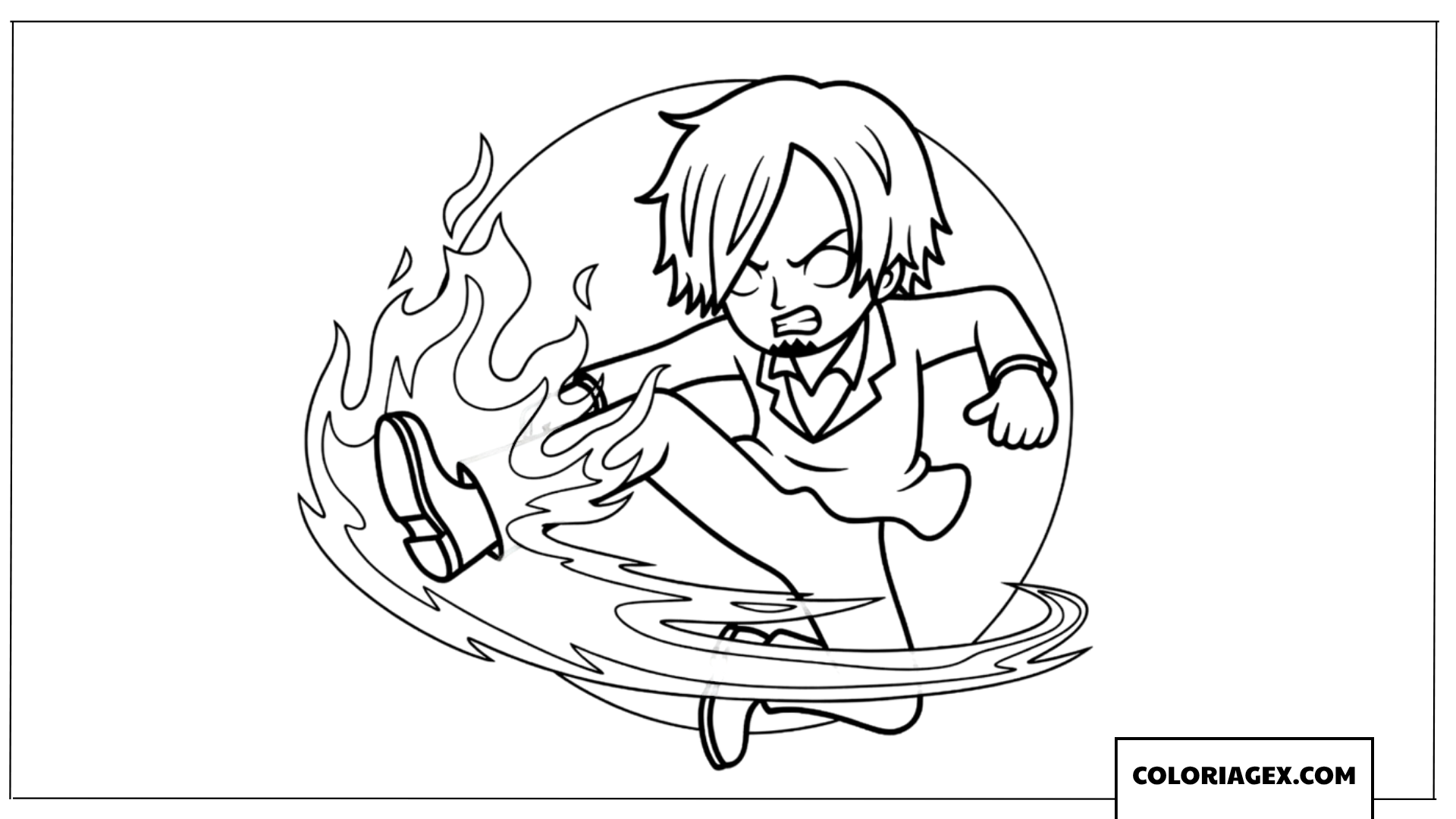 Coloriage Sanji et son coup de pied enflammé
