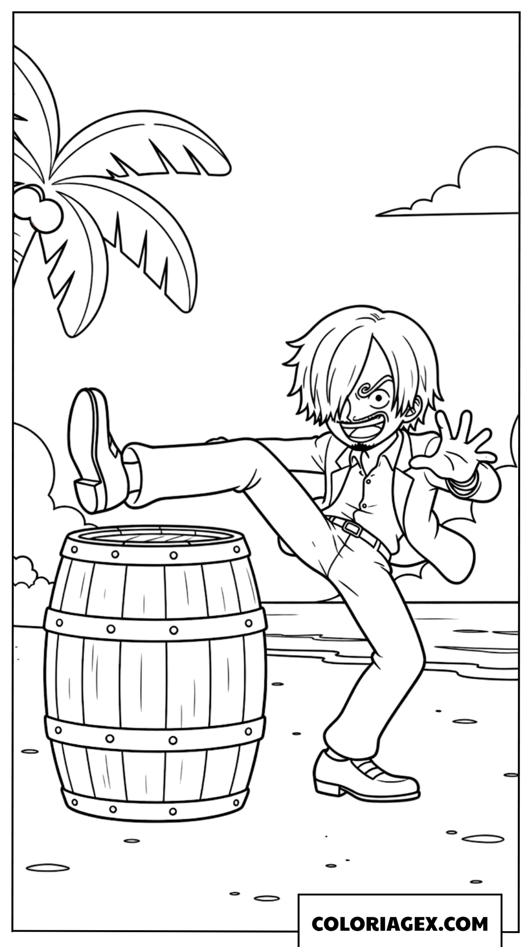 Coloriage Sanji s’entraîne sur une île déserte