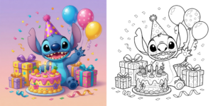Coloriage Stitch Anniversaire ft