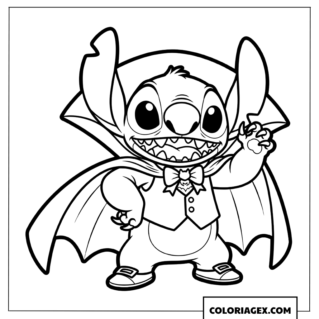 Coloriage Stitch Déguisé en Vampire pour Halloween
