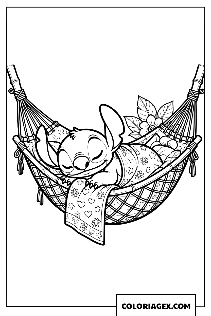 Coloriage Stitch Endormi dans son Hamac