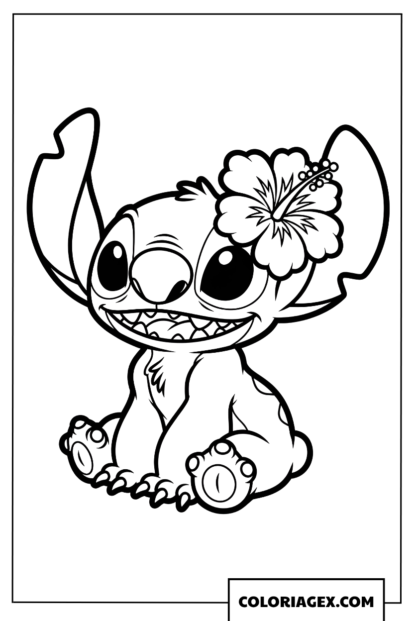 Coloriage Stitch Mignon Assis
