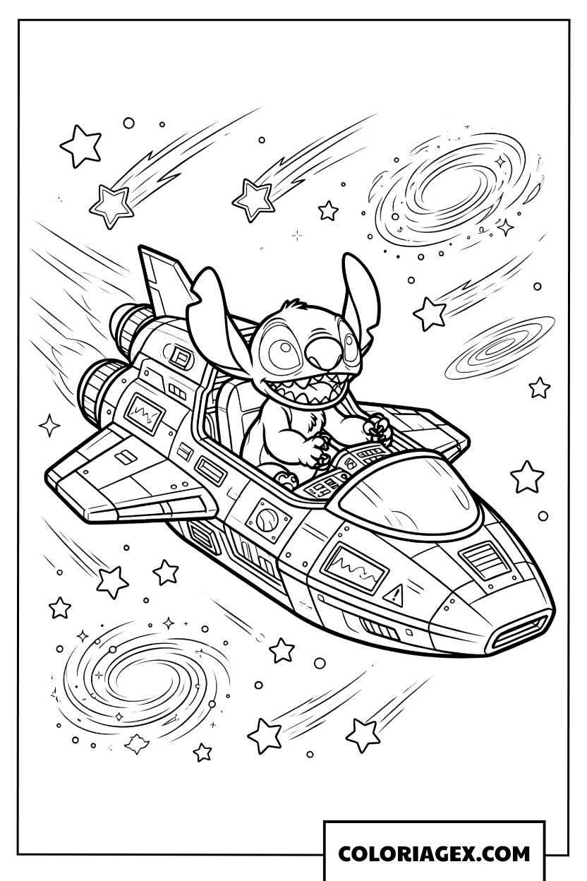 Coloriage Stitch en Navette Spatiale