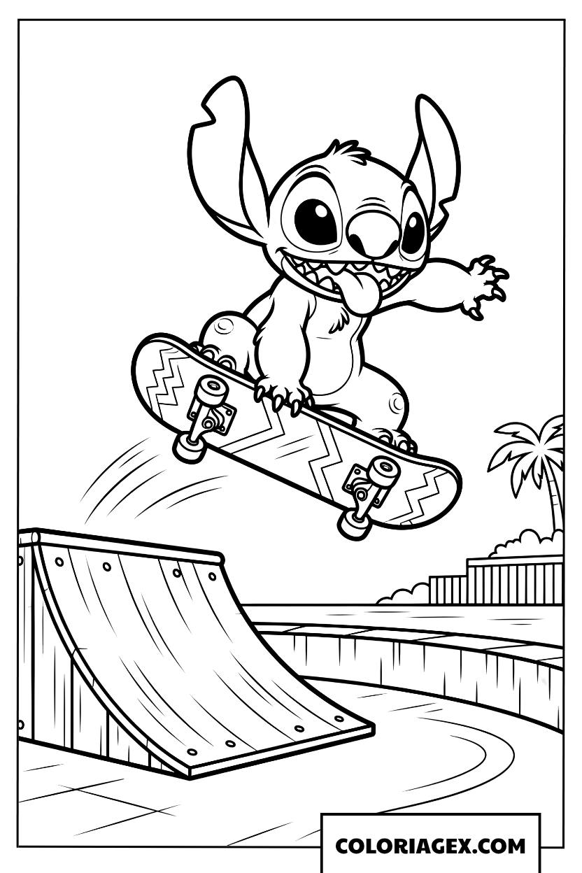 Coloriage Stitch le Skateur