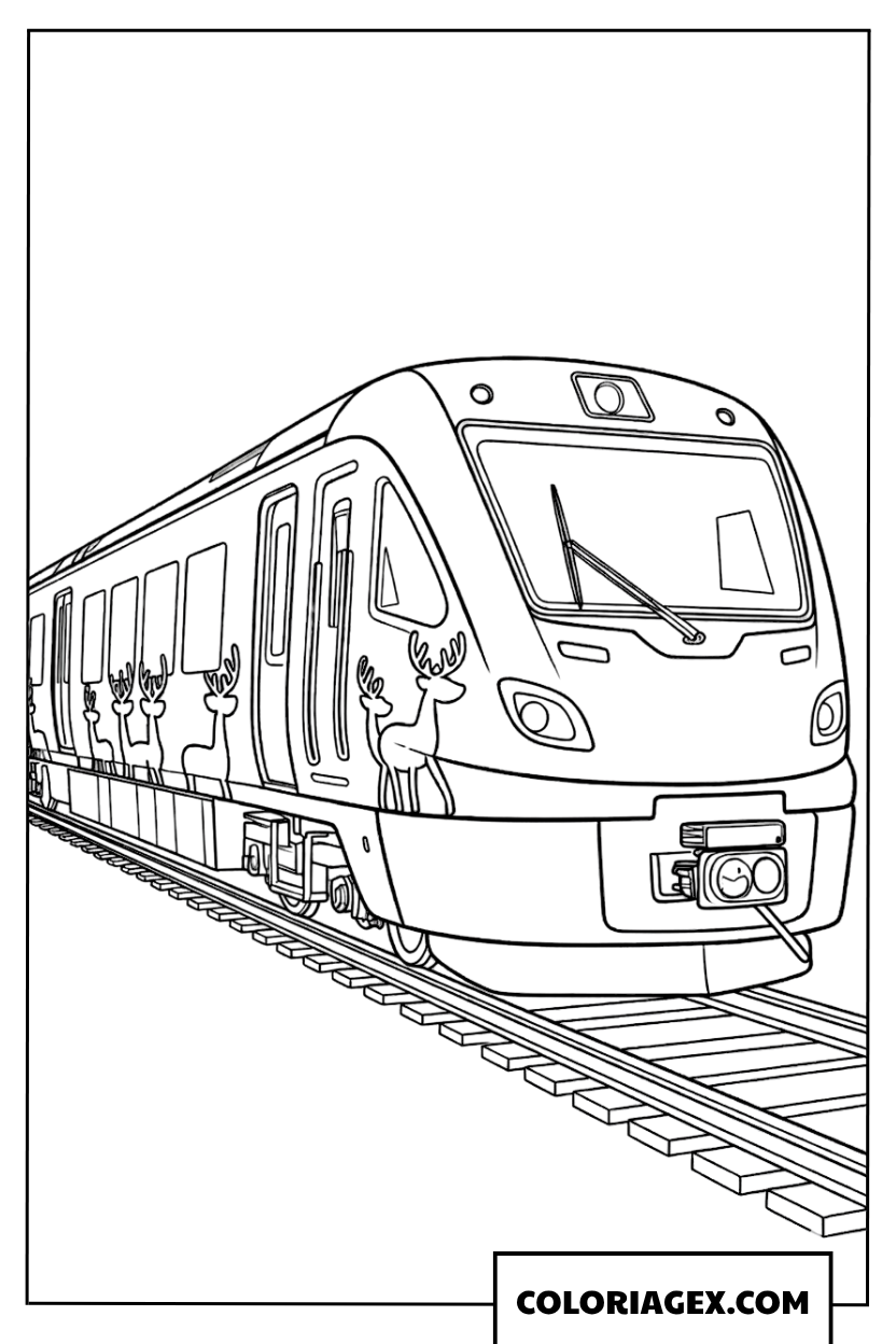 Coloriage Train à grande vitesse décoré avec des rennes de Noël