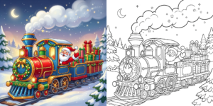 ft - Coloriage Train de Noël ft