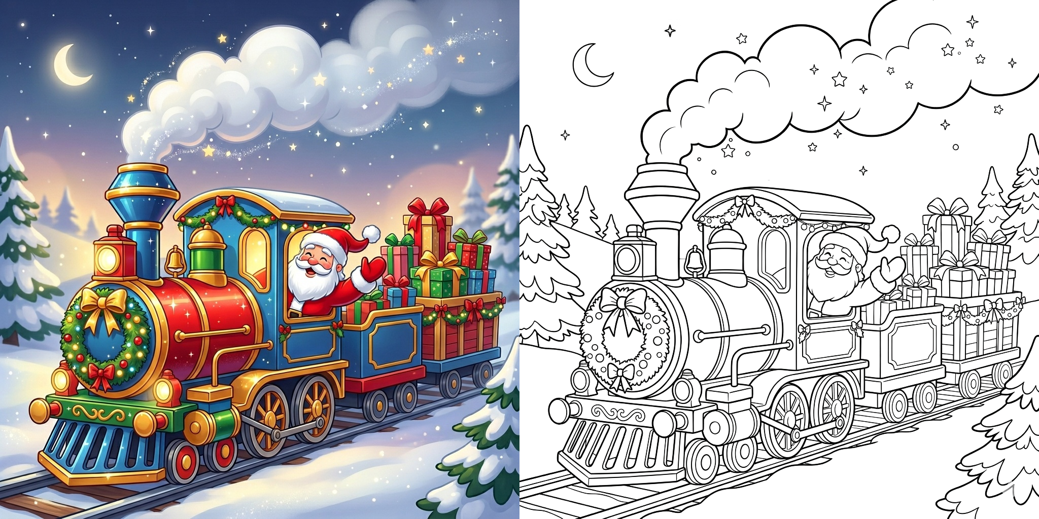ft - Coloriage Train de Noël ft