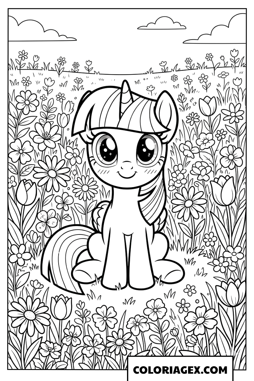 Coloriage Twilight Sparkle dans les fleurs