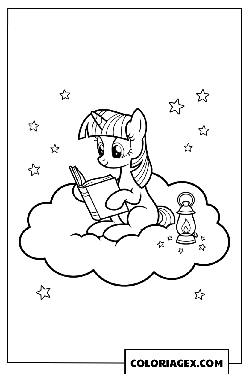 Coloriage Twilight Sparkle lisant un livre
