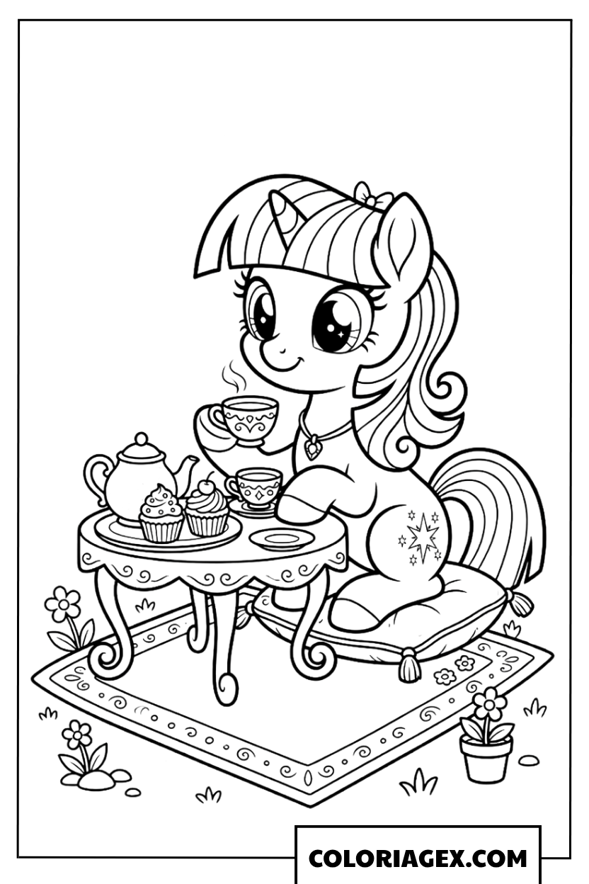 Coloriage Twilight Sparkle prend le thé