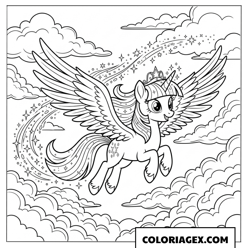 Coloriage Twilight Sparkle prend son envol