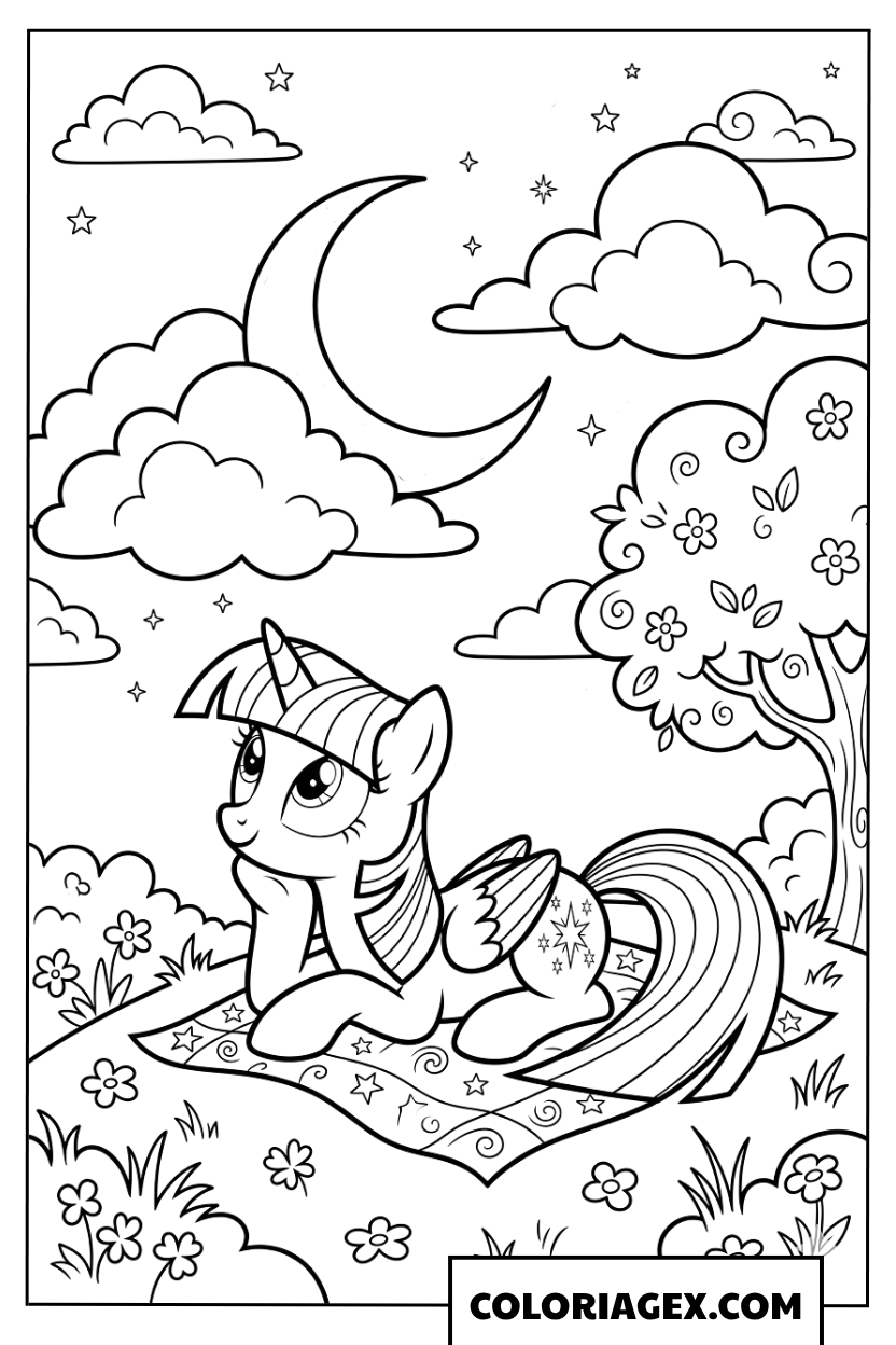 Coloriage Twilight Sparkle profitant de la forêt