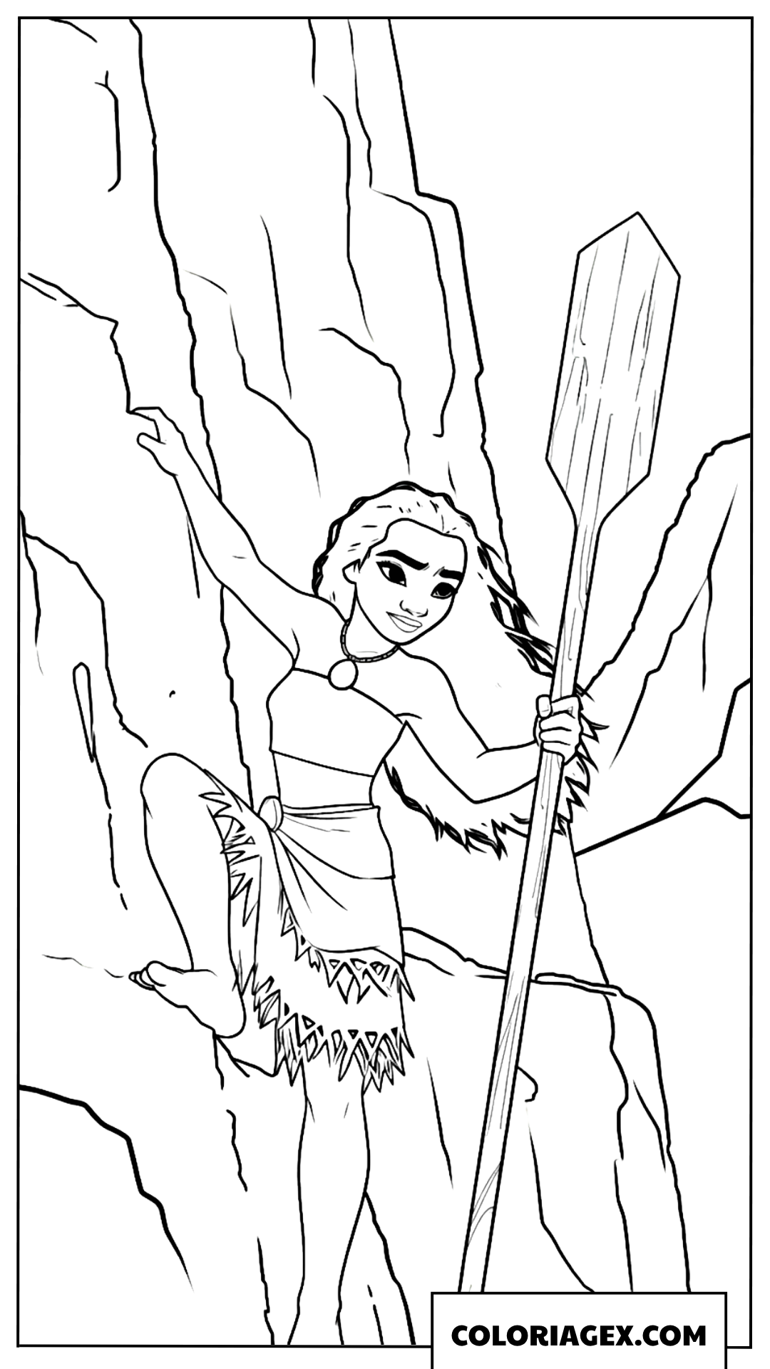 Coloriage Vaiana grimpant sur les rochers
