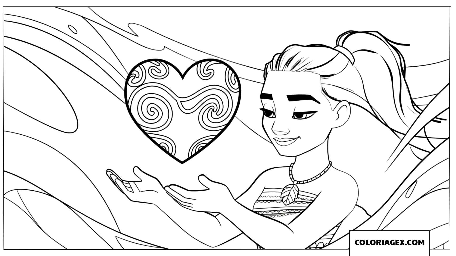 Coloriage Vaiana tenant le Cœur de Te Fiti