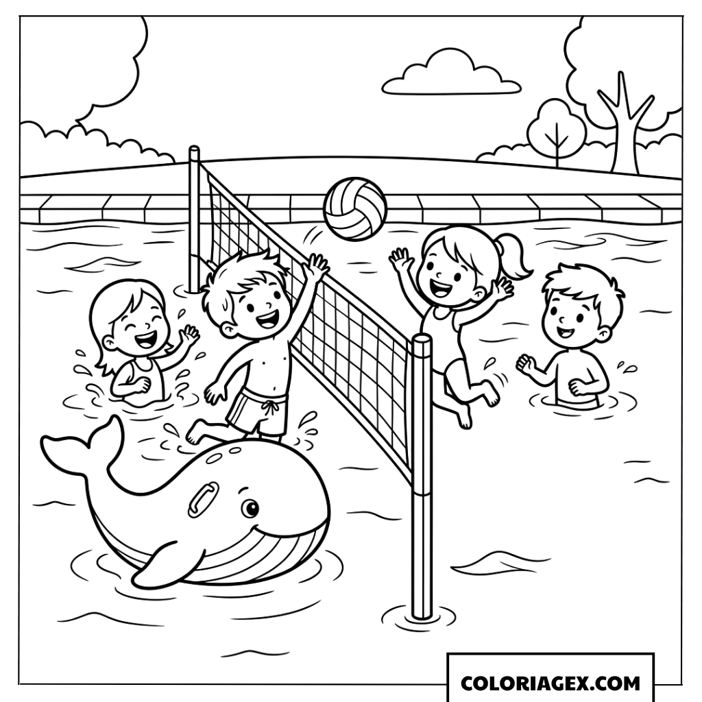 Coloriage Volley-ball dans la piscine