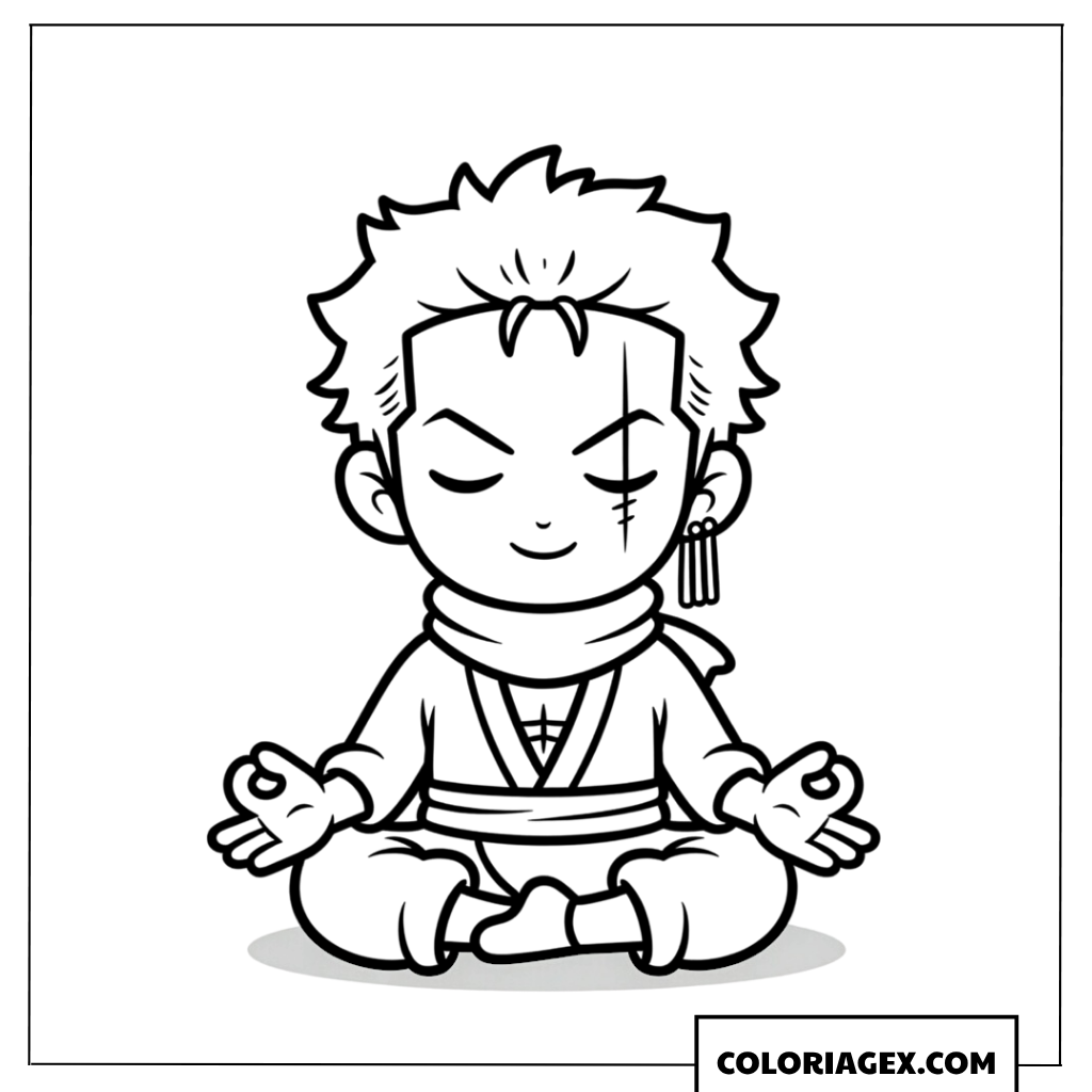 Coloriage Zoro en pleine méditation