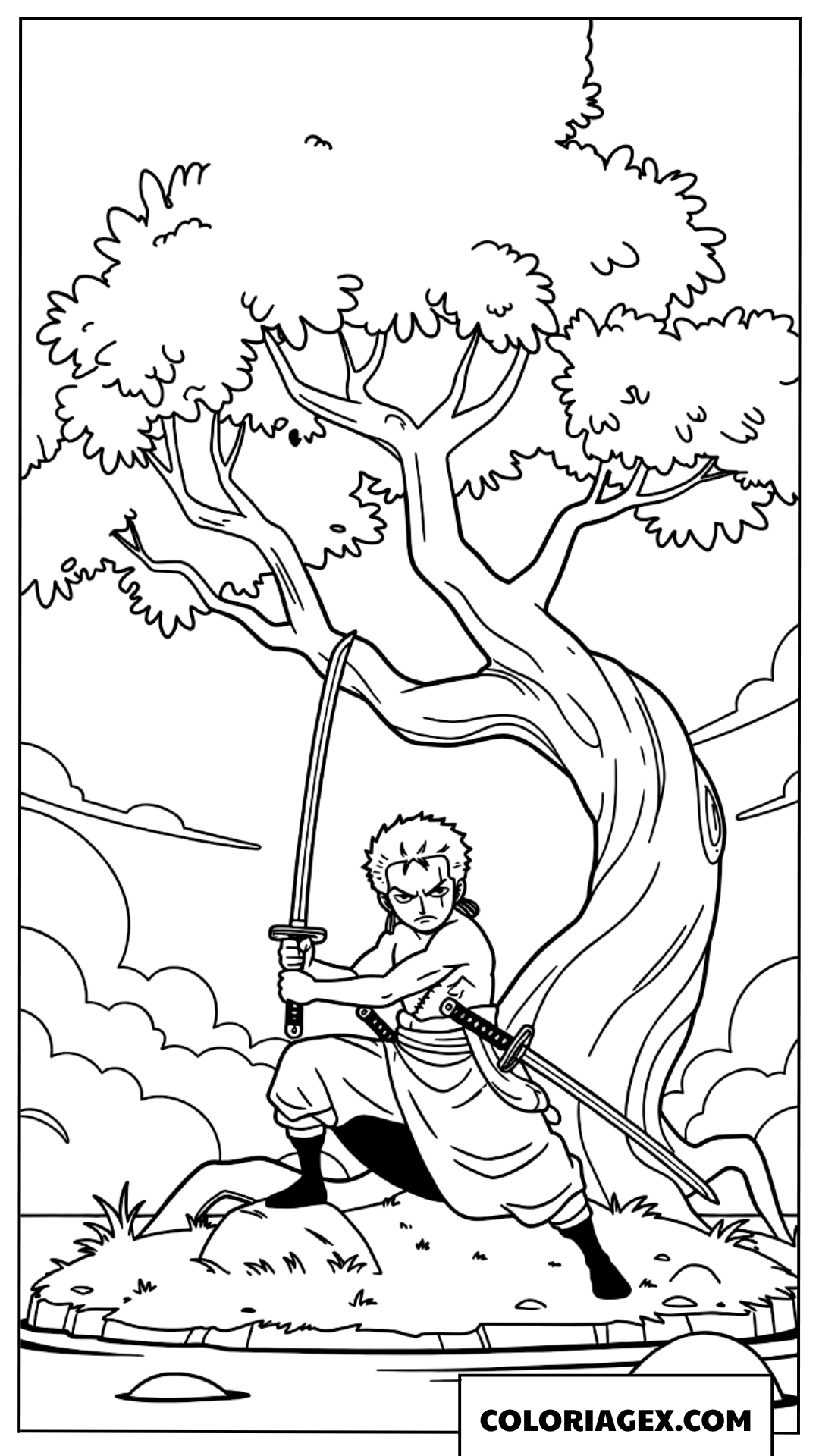Coloriage Zoro s’entraîne avec son sabre
