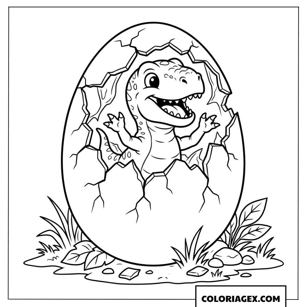 Coloriage bebe dinosaure T Rex sortant de son oeuf pour enfants