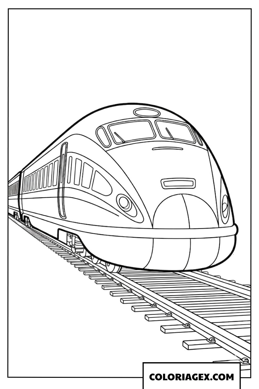 Coloriage d un train à grande vitesse moderne sur les rails
