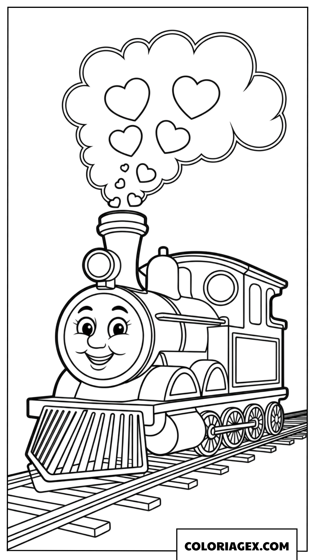 Coloriage d un train rigolo avec de la fumée en forme de coeur