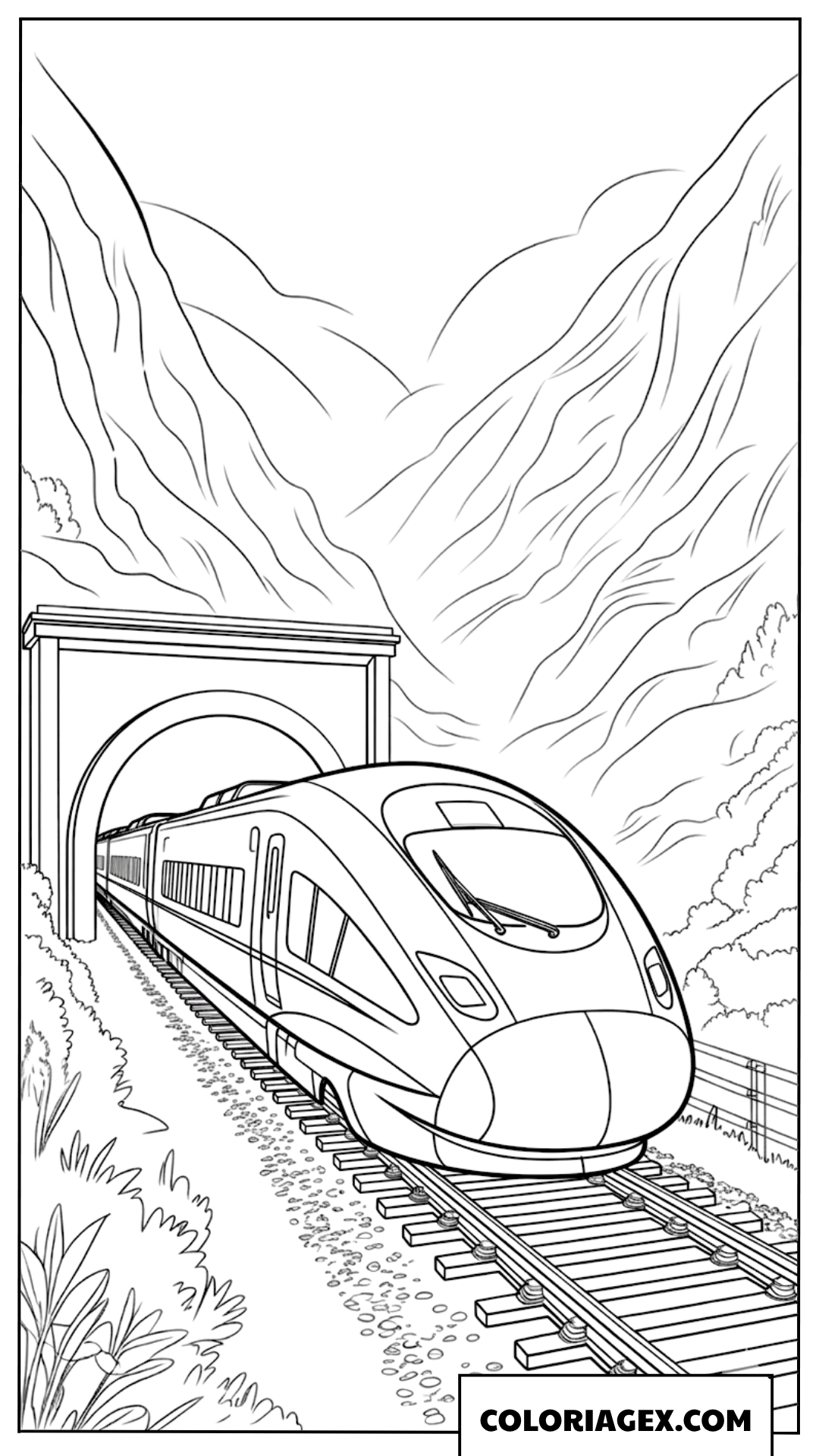Coloriage d un train sortant d un tunnel montagneux