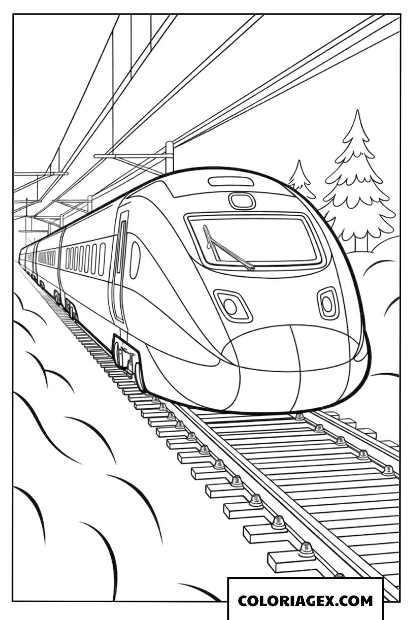 Coloriage d un train traversant un paysage de foret hivernale
