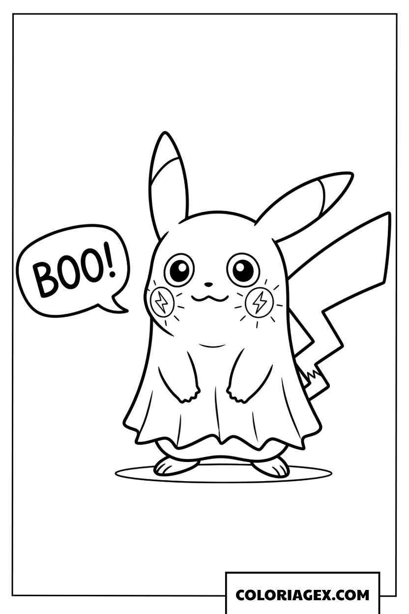 Coloriage de Pikachu fantôme électrique criant Boo