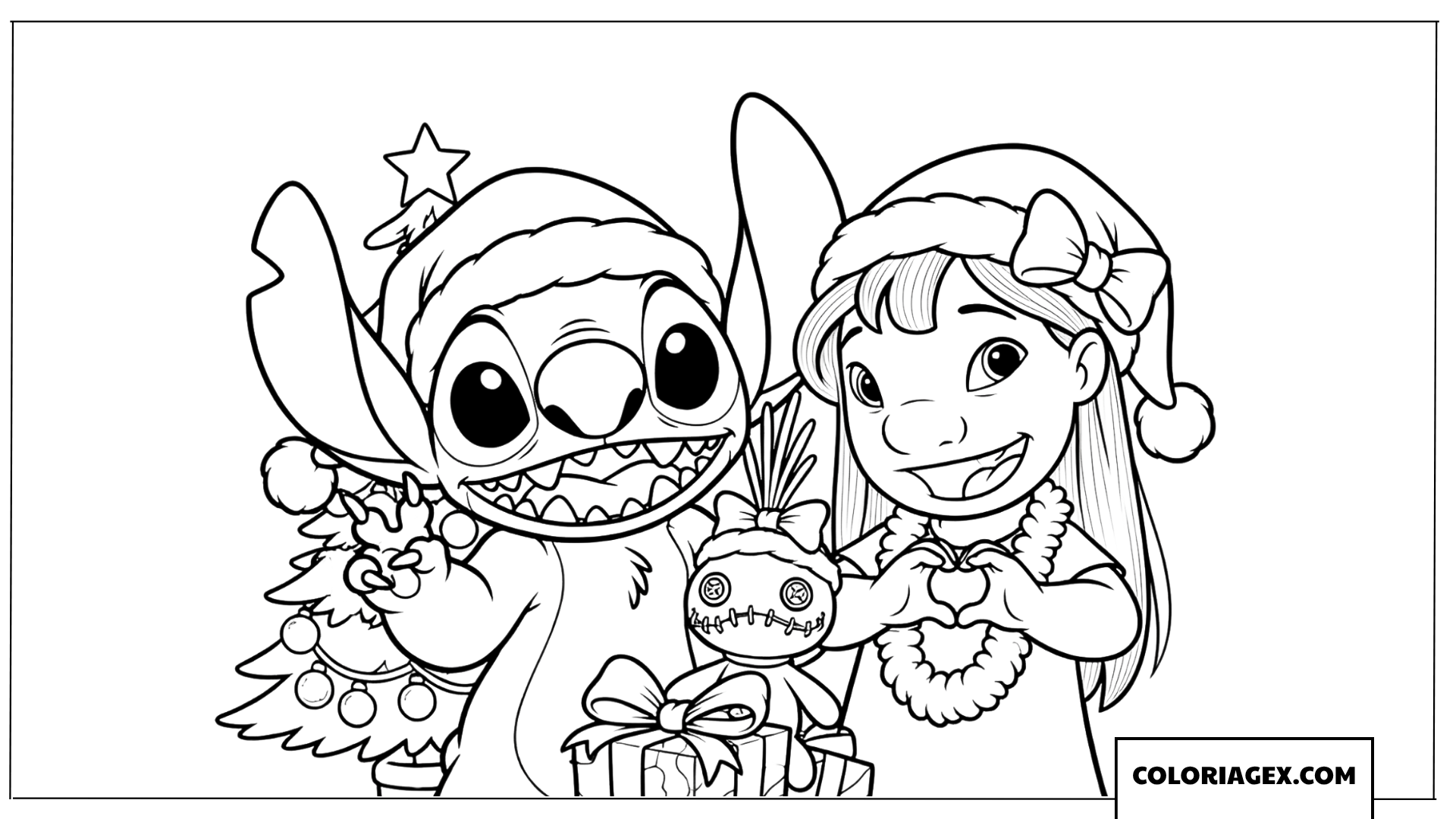 Coloriage de Stitch et Lilo avec la poupée Scrump