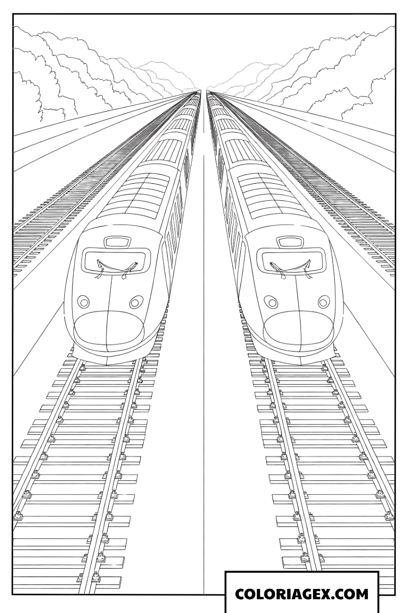 Coloriage de deux TGV français classiques se croisant