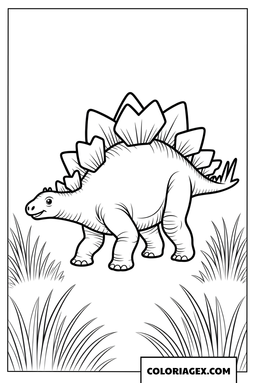 Coloriage de dinosaure stegosaure mignon sur l herbe