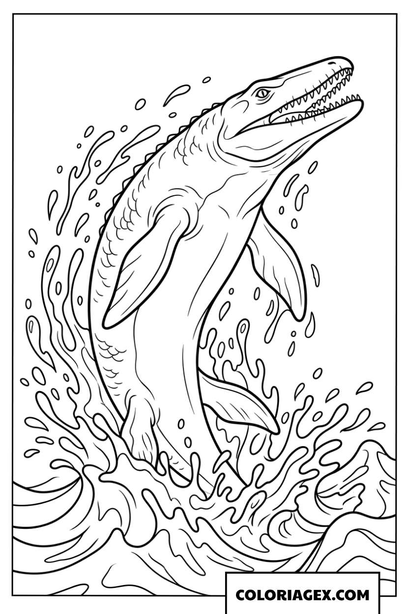 Coloriage de mosasaurus le grand dinosaure marin sortant de l eau