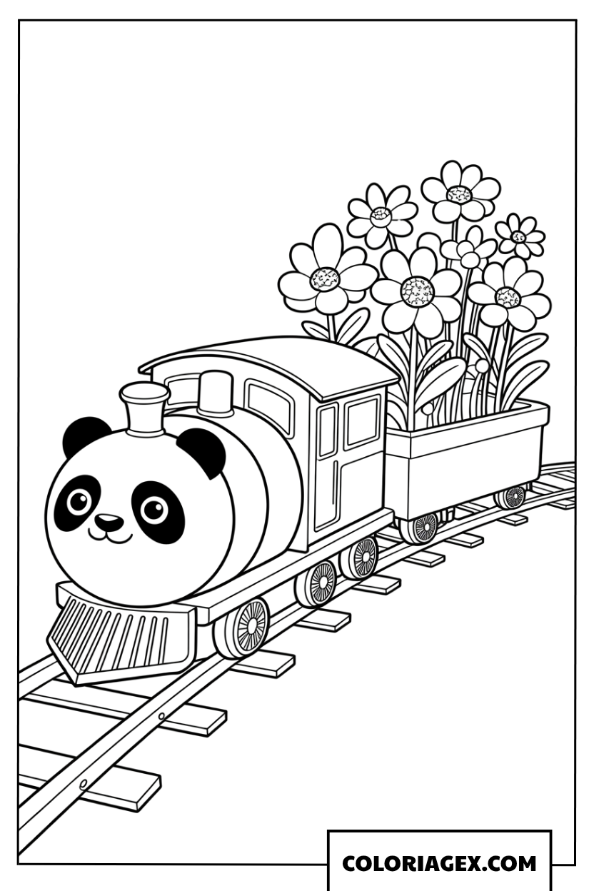 Coloriage de petit train panda adorable