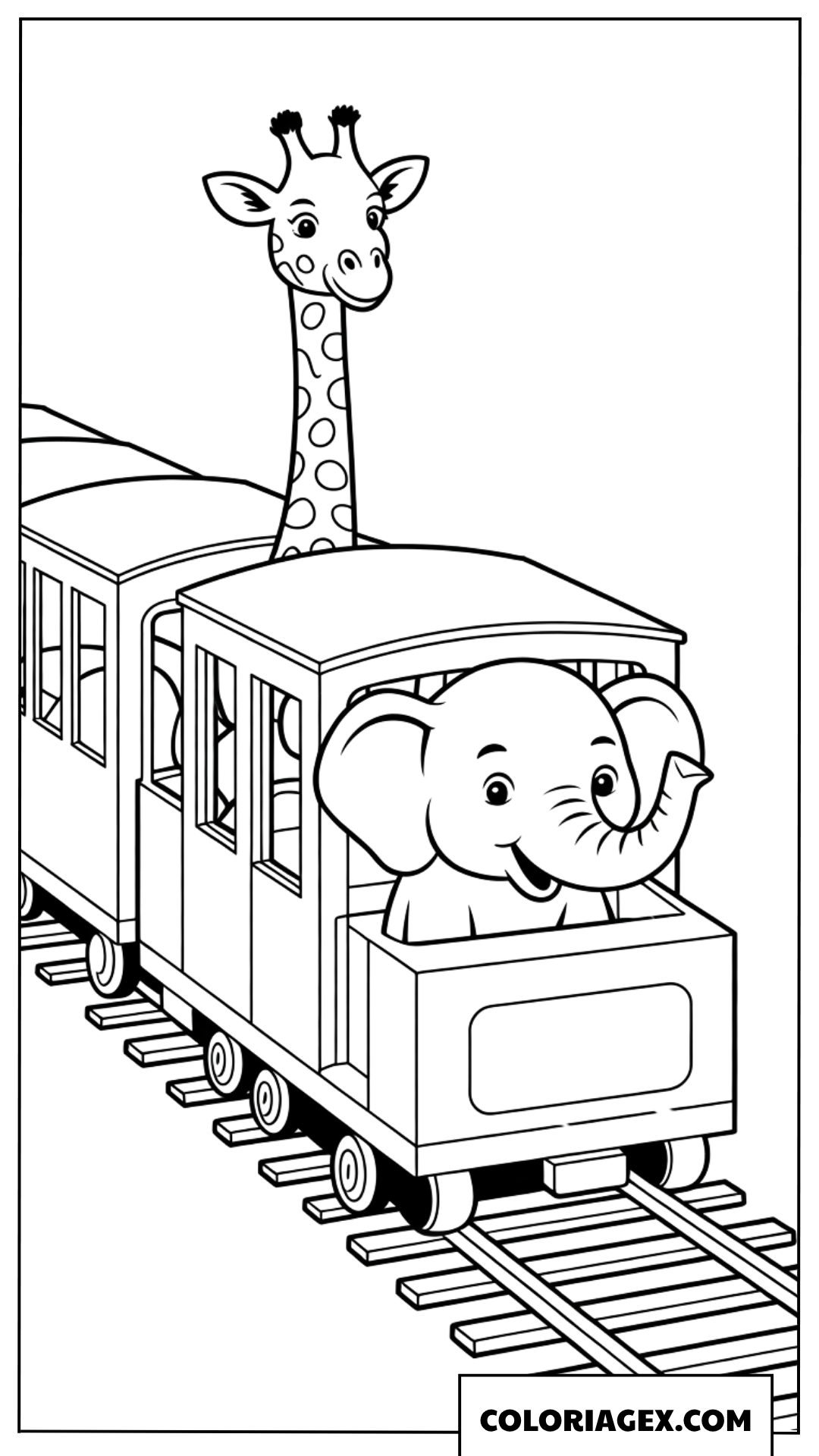 Coloriage de wagon avec un éléphant et une girafe