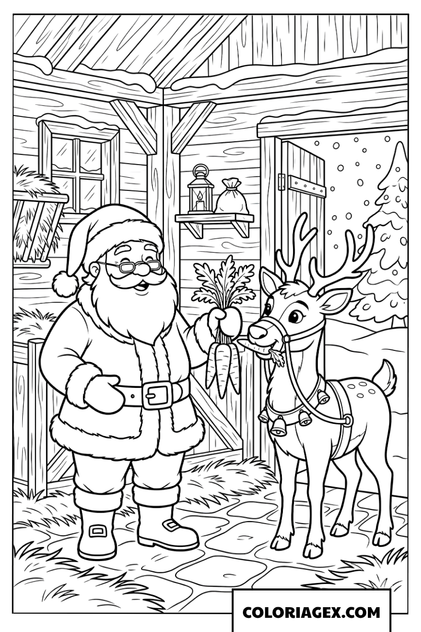 Coloriage du Père Noël et de son adorable renne