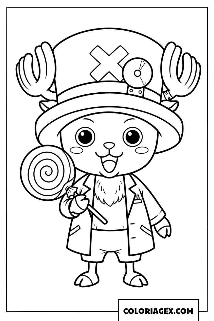 Coloriage du docteur Chopper chibi tenant une sucette