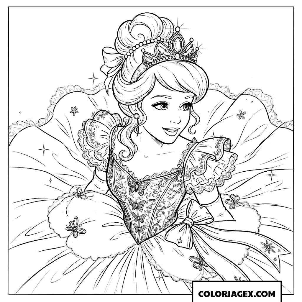 Coloriage du portrait de Cendrillon avec une couronne de pierres précieuses