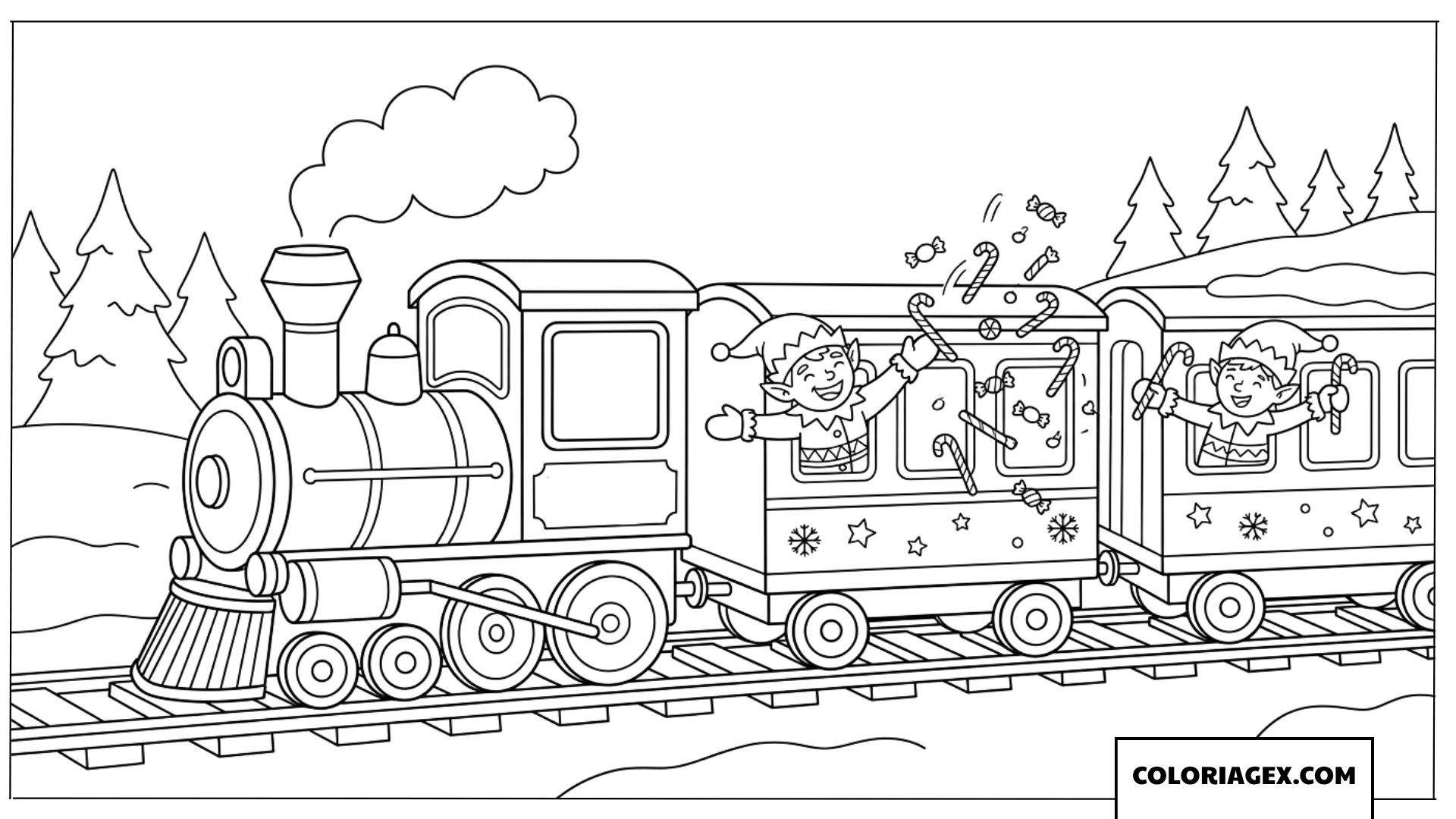 Coloriage du train des lutins
