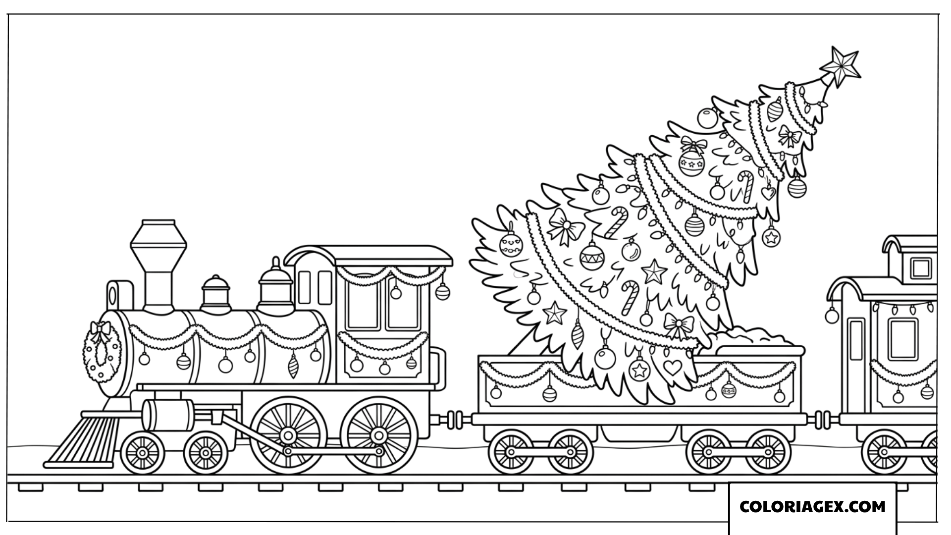 Coloriage du train transportant le sapin de Noël