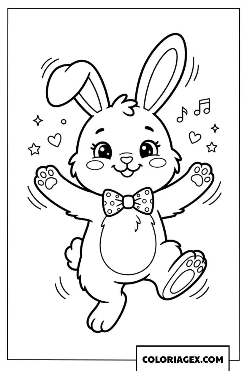 Coloriage d’un lapin joyeux en train de danser