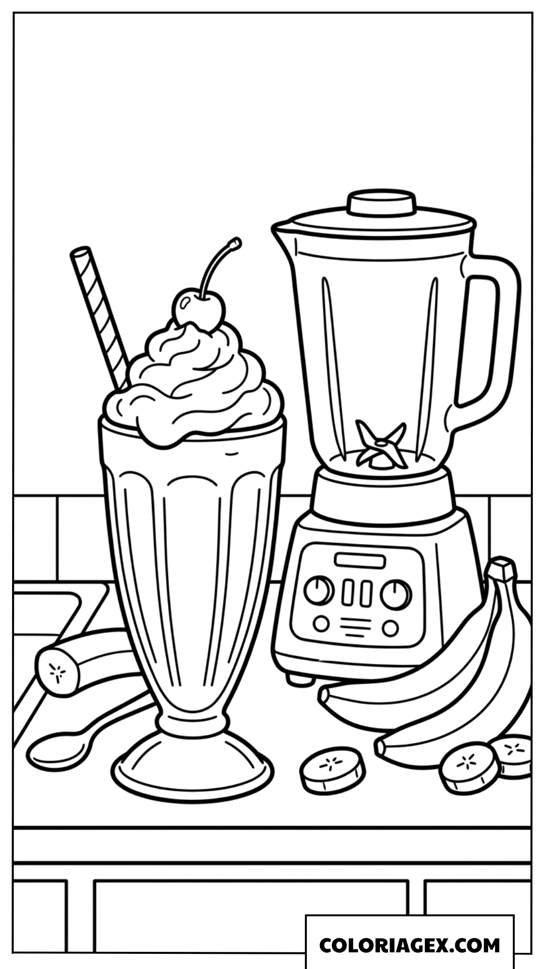 Coloriage d'un milkshake à la banane avec mélangeur en cuisine