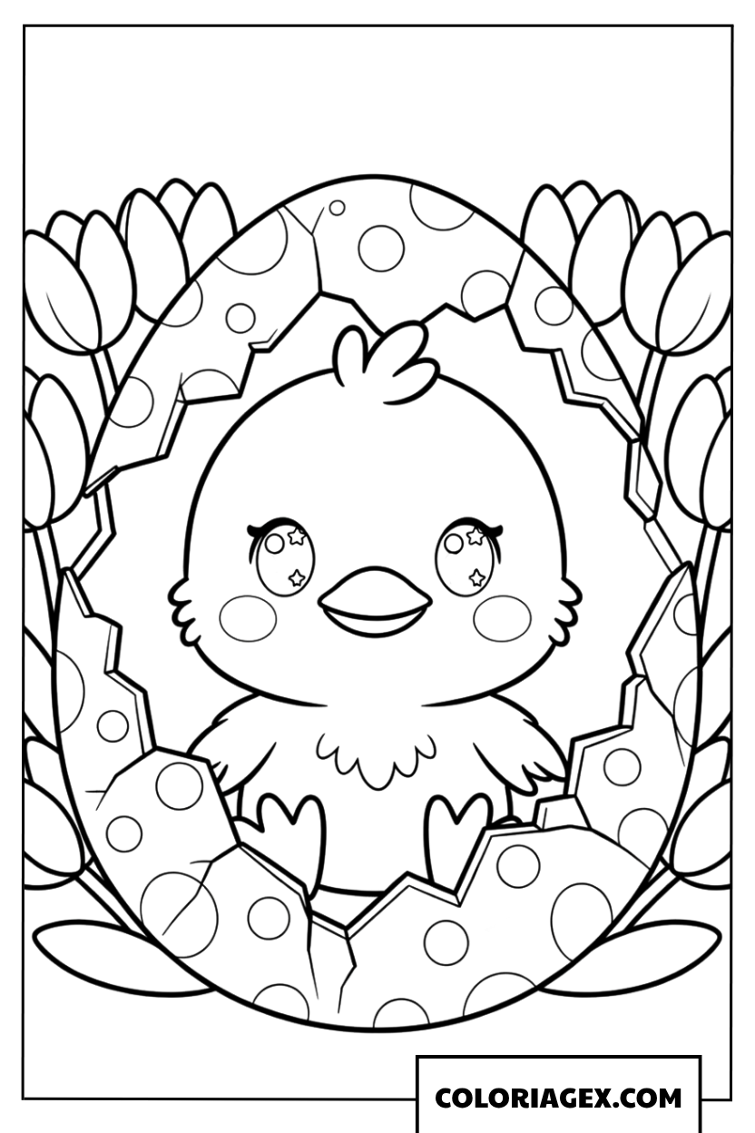 Coloriage d’un poussin dans une couronne d’œufs